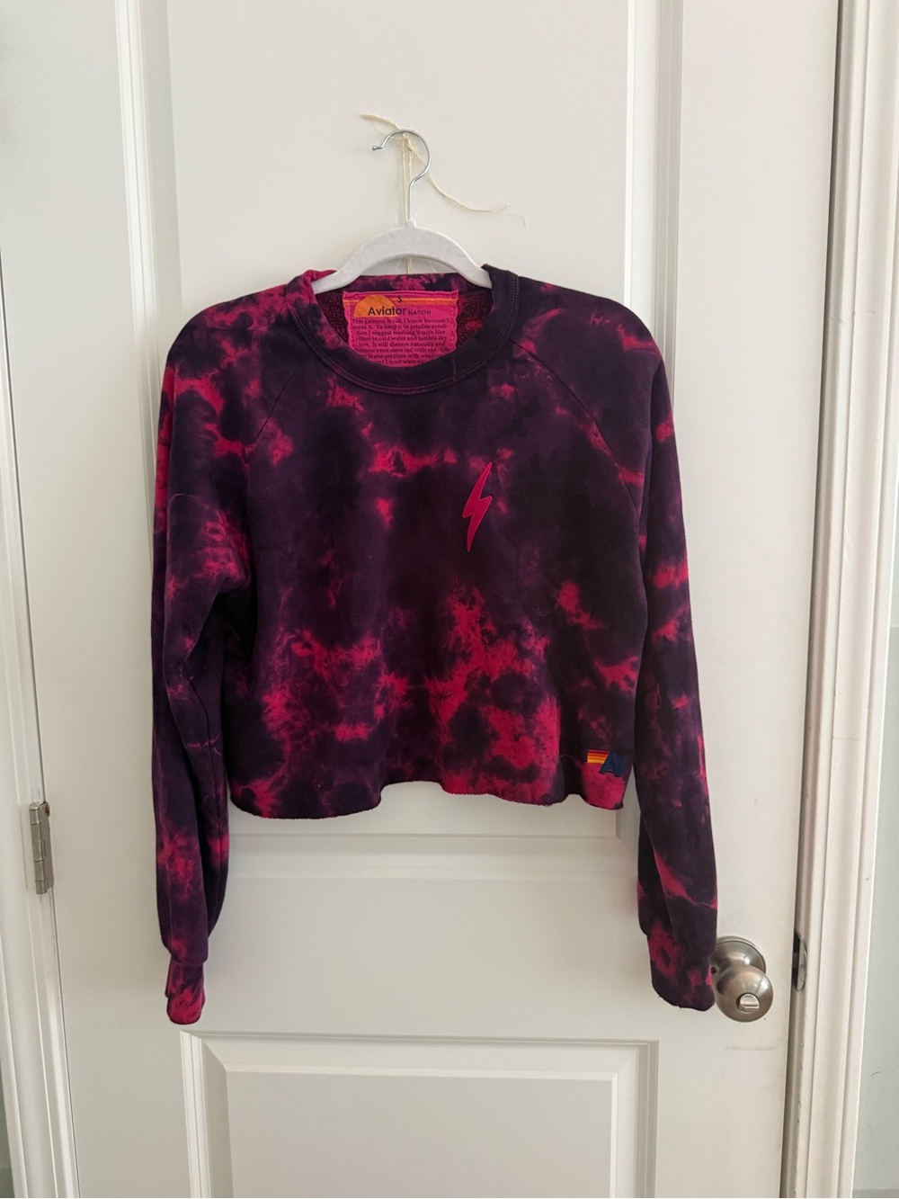 Aviator Nation Magenta & Deep Purple Tie-Dye Lightning Crop Sweatshirt